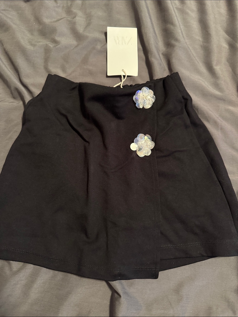 Zara Black Skort with Iridescent Floral Buttons